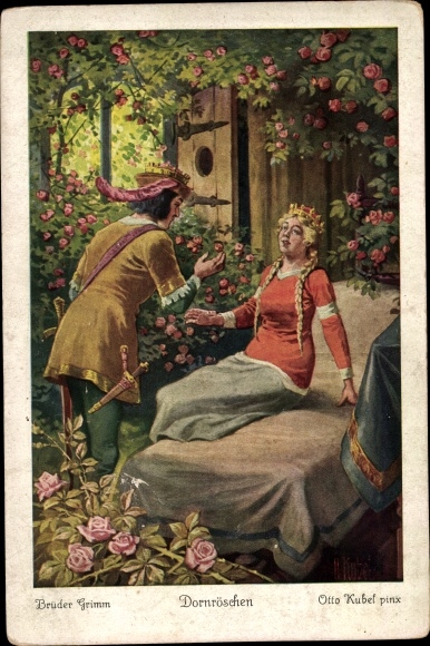 Kunstenaar Postkaart Kubel, Otto, Sprookjes, Gebroeders Grimm, Doornroosje, Prins