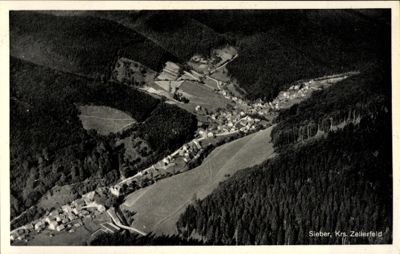 Postcard Clausthal Zellerfeld in the Upper Harz, Frankenscharrnhütte, aerial view of Sieber, forest landscape