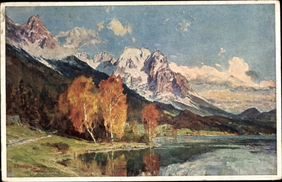 Kunstenaarskaart Compton, E. Harrison, Hinterstein Bad Hindelang, Hintersteiner See, Wilder Kaiser
