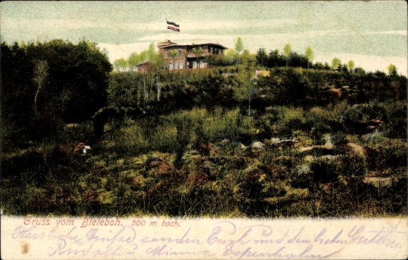 Beiersdorf in Oberlausitz, Bieleboh, uitzicht op het gebouw, natuur, vlag, heuvellandschap...