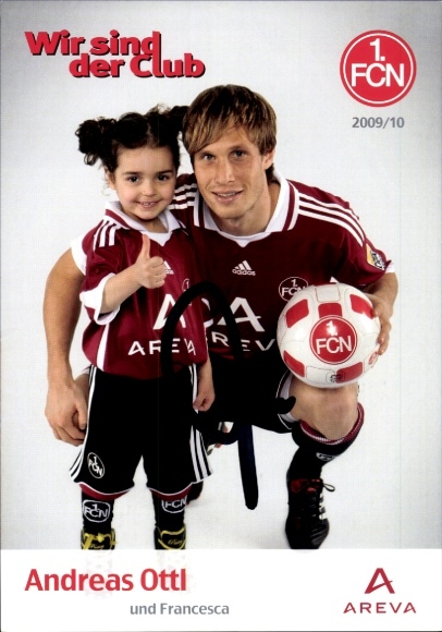 Autograph card footballer Andreas Ottl and Francesca, 1. FC Nuremberg, autograph