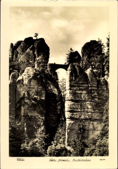 Ak Lohmen im Elbsandsteingebirge, Bastei, Basteibrücke