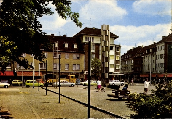 Viersen in North Rhine-Westphalia, busy square view, modern architecture, cars, trees, small...