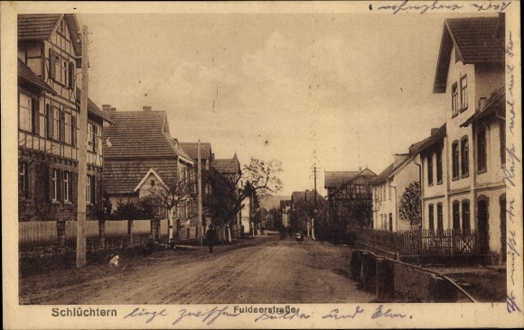 Postcard Schluechtern in Hesse, view of Fuldaerstrasse