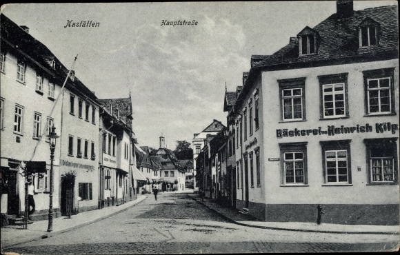 Postcard Nastätten im Taunus, main street, bakery Heinrich Kilp...