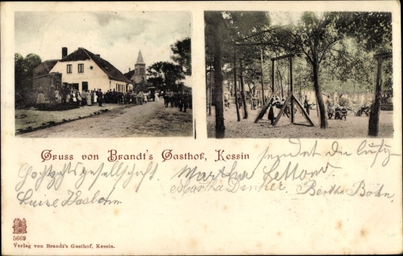 Postcard Kessin Dummerstorf in Mecklenburg, Brandt&#39;s inn, garden, playground
