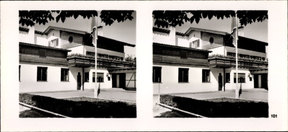 Stereo spatial image &quot;The NS model companies&quot;, III 101, No. 411, carpentry and hall construction Munich 9