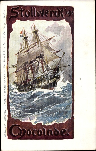 Künstler Ak Bohrdt, Hans, Stollwerck Schokolade, Die deutsche Flotte, Fregatte Gefion