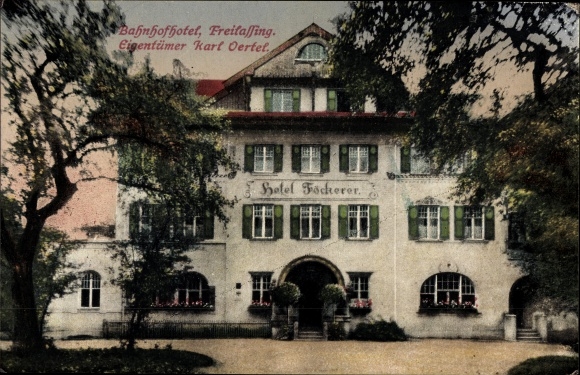 PC Freilassing in Berchtesgadener Land Oberbayern, Bahnhofhotel, owner Karl Oertel, front, entrance