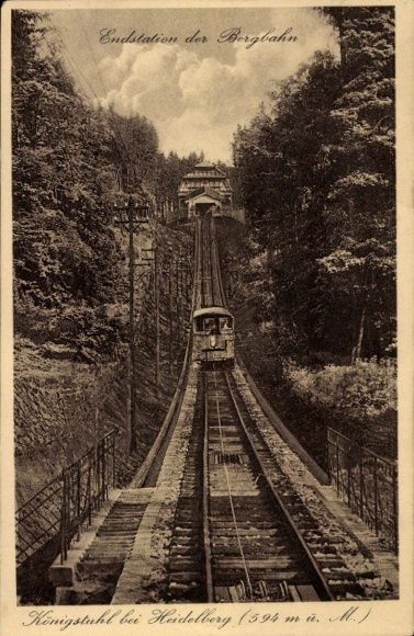 Postcard Heidelberg am Neckar, Königstuhl, end station of the mountain railway, cable car