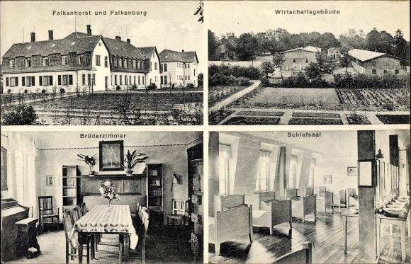 Ak Rickling in de wijk Segeberg, Falkenhorst, Falkenburg, bijgebouwen, broederkamer
