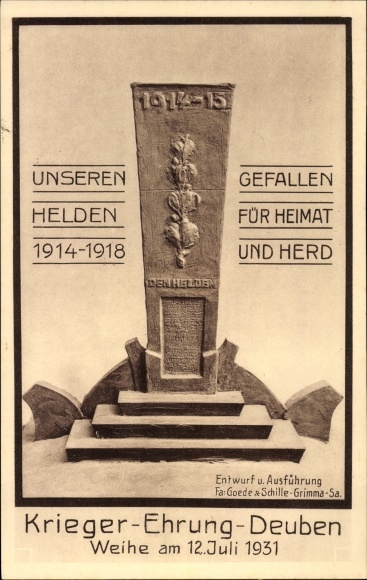 Ak Deuben Bennewitz Sachsen, Kriegerdenkmal, Weihe 1931