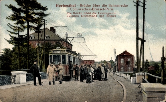 Postcard Herbesthal Lontzen Wallonia Liège, Herbesthal - bridge, railway line Cologne-Aachen-Brussels-...