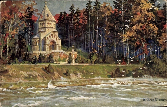 Artist Postcard Diemer, Zeno, Berg am Starnberger See in Upper Bavaria, Votivkirche