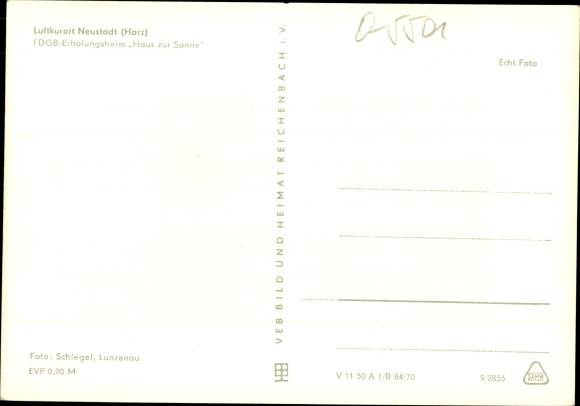 Postcard Neustadt am Harz in Thuringia, FDGB convalescent home Haus zur Sonne
