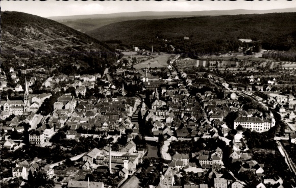 Postcard Ettlingen in Baden, mountain view, city view, Albtal, architecture