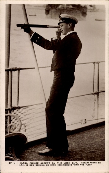 Książę Albert Walii, portret w mundurze marynarki wojennej, lornetka, HMS Collingwood
