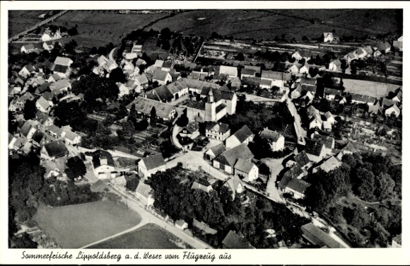 KP Lippoldsberg Wahlsburg Weserbergland, widok z lotu ptaka na wieś, Wezera