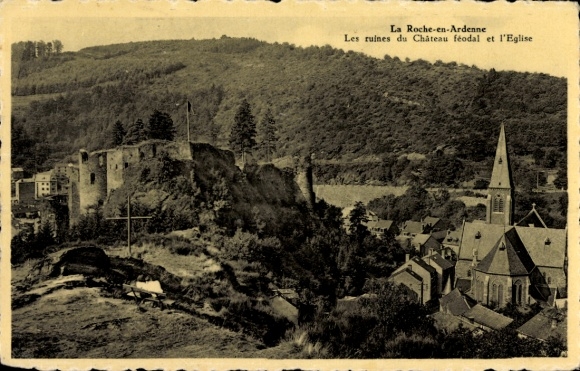 KP La Roche w Ardenach Walonia Luksemburg, ruiny Château féodal, kościół