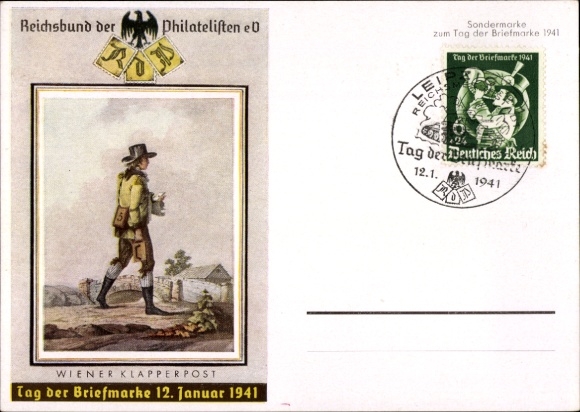 Ganzsachen Ak Wiener Klapperpost, Tag der Briefmarke, 12. Januar 1941, KDF