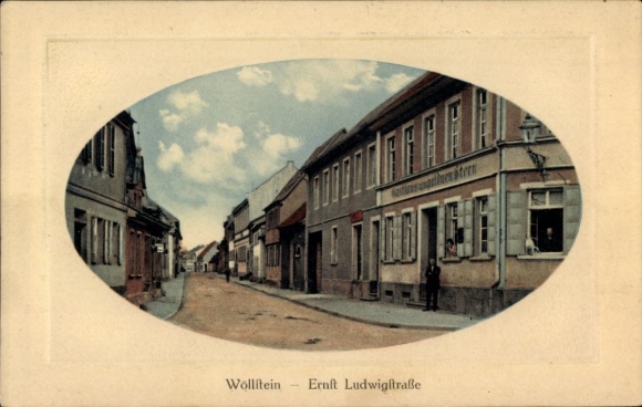 KP z wytłoczonym passepartout Wöllstein w Rheinhessen, Ernst Ludwig Straße, Gasthaus zum goldenen Stern