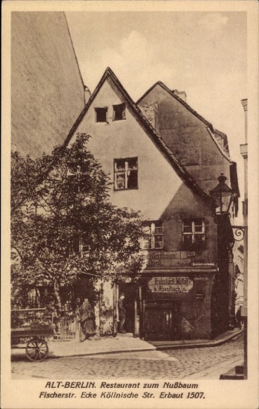 Postcard Berlin Friedrichshain, OLD BERLIN, Restaurant zum Nussbaum, Fischerstrasse at the corner of Köllnische Strasse, E