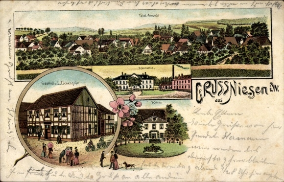 Chromo-Litho Niesen Willebadessen in Westphalia, general view, Gasthof Eichengrün