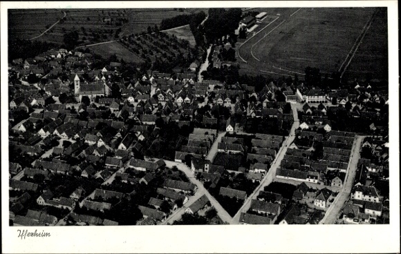 Postcard Iffezheim am Rhein, aerial photograph