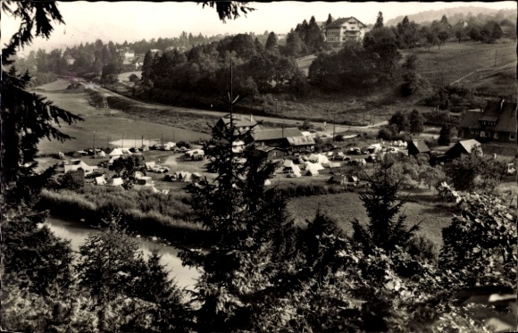 Ak Gernsbach im Murgtal Schwarzwald, Campingplatz, Zelte, Bäume, Fluss, Gernsbach