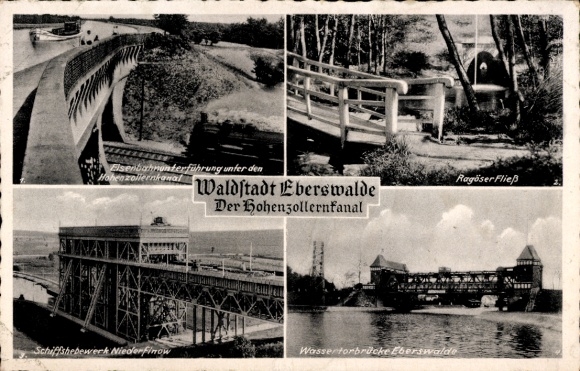 Postcard Eberswalde in the Barnim district, Hohenzollern Canal, railway underpass, Niederfinow ship lift
