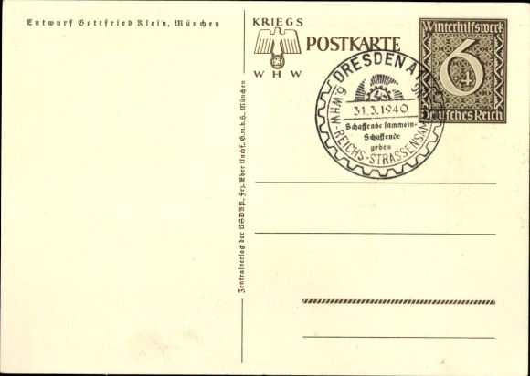 Postal stationery artist Postcard Klein, Gottfried, Danzig is German, WHW
