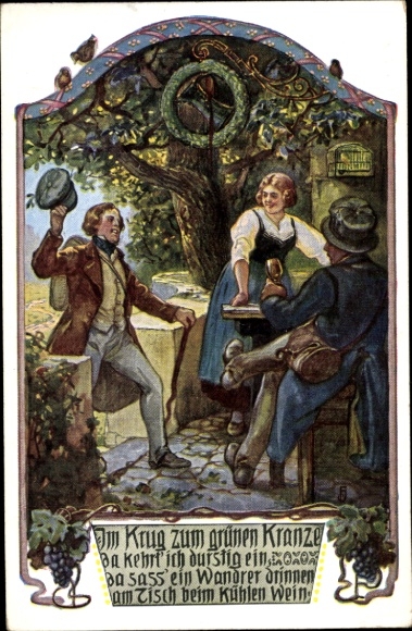 Song Postcard In the jug to the green wreath, folk song card No. 3