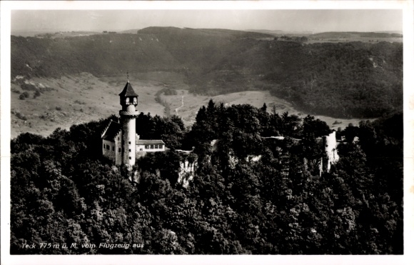 Postcard Owen unter Teck Württemberg, aerial photograph of Burg Teck
