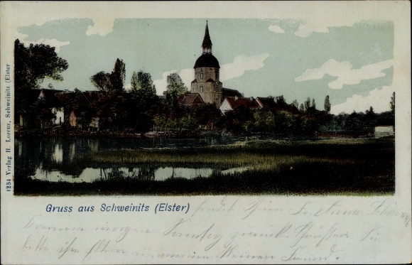Ansichtkaart Schweinitz Jessen an der Elster, uitzicht op de stad