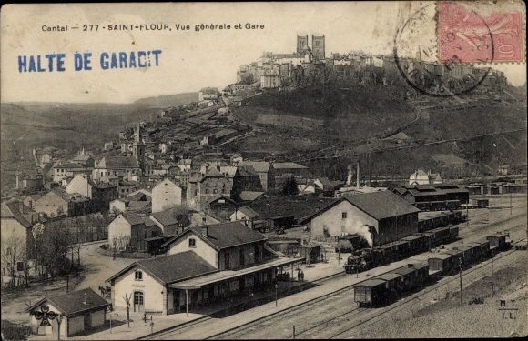 Postcard Saint Flour Cantal, General view and Station