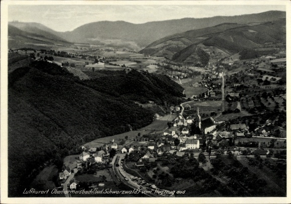 Postcard Unterharmersbach Zell am Harmersbach Black Forest Baden, aerial view, village view, mountains, country