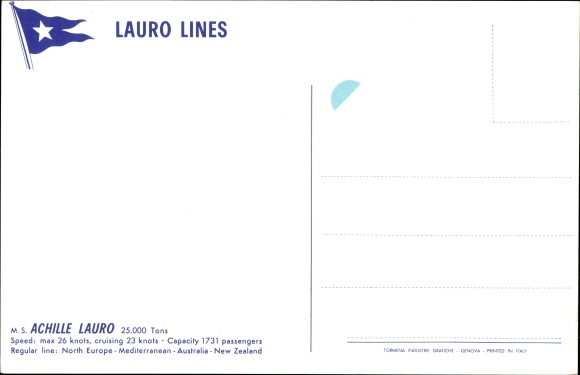 Kunstenaar Ak Stor, H., MS Achille Lauro, Lauro Lines
