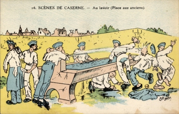 Künstler CPA Jarry, Scenes de Casene, Au lavoir, Place aux anciens
