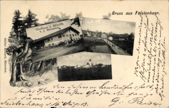 Passepartout Ak Faistenhaar Brunnthal in Oberbayern, Gasthof zum Altwirth, Teilansicht