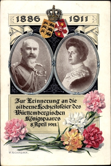 PC King Wilhelm II of Württemberg, Marie zu Waldeck and Pyrmont, silver wedding 1911, coat of arms