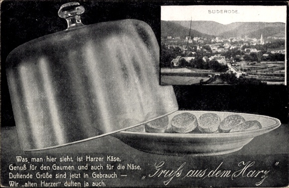 PC Bad Suderode Quedlinburg in the Harz Mountains, front with Harz cheese, view of poetic text d
