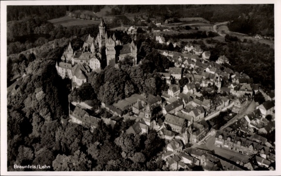 Postcard Braunfels on the Lahn, aerial photograph