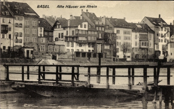 KP Basel Bâle City Szwajcaria, Stare domy nad Renem, Ren, widok na miasto