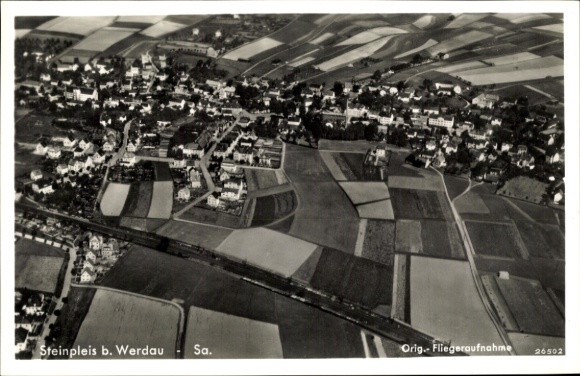 Postcard Steinpleis Werdau in Saxony, aerial photograph