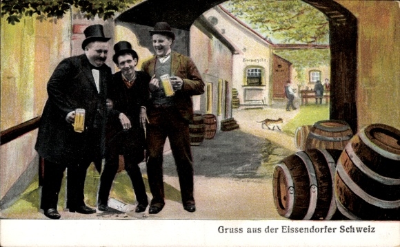Postcard Hamburg Harburg Eißendorf Eissendorf, Drunken Men