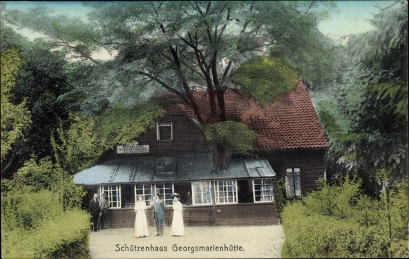 Ak Georgsmarienhütte in Niedersachsen, Blick zum Schützenhaus, Veranda, Einfahrt