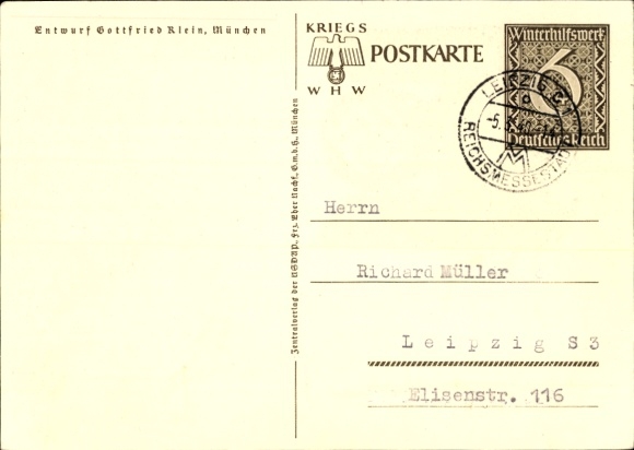 Postal stationery artist Postcard Klein, Gottfried, Danzig is German, WHW