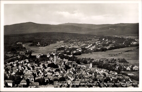 Postcard Oberursel in the Hochtaunuskreis Hessen, aerial photograph with Altkönig and Großer Feldberg