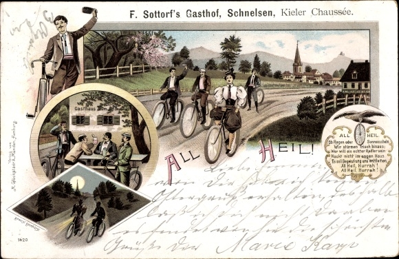 Chromo-Litho Hamburg Eimsbüttel Schnelsen, inn, Kieler Chaussee, All Heil, bicycles