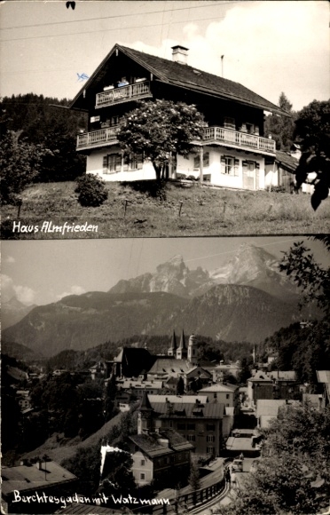 Ak Berchtesgaden in Oberbayern, Haus Almfrieden,  Watzmann